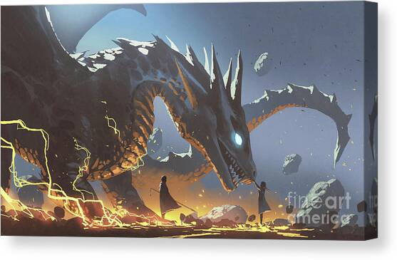 The Lord And The Faithful Dragon Canvas Art Print by Tithi Luadthong