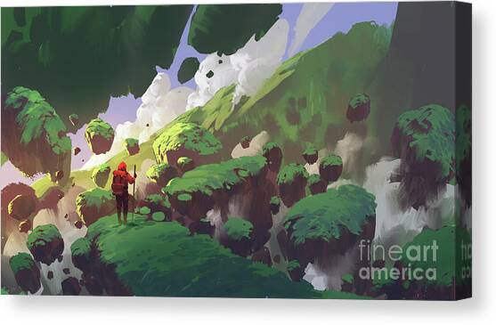 Traveling in gravity-free land Canvas Art Print by Tithi Luadthong