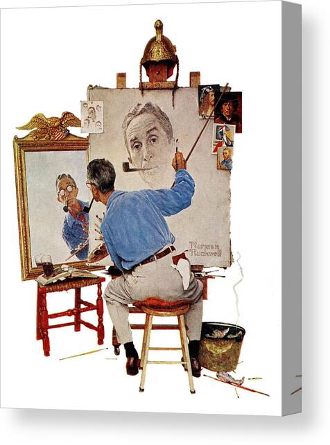 Triple Self-portrait Canvas Art Print by Norman Rockwell