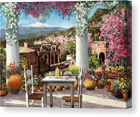 un piatto di olive a Taormina Canvas Art Print by Guido Borelli