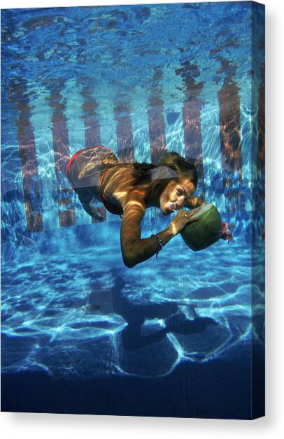 Underwater Drink Canvas Art Print by Slim Aarons
