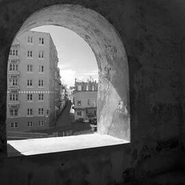 View of Old San Juan from San Cristobal Black and White by Melanie Snipes