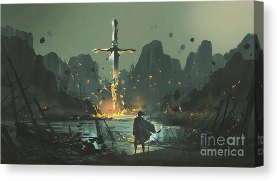 Village Of The Broken Sword Canvas Art Print by Tithi Luadthong