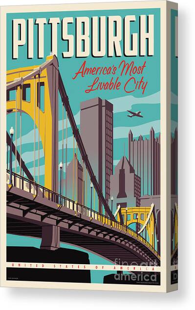 Pittsburgh Poster - Vintage Travel Bridges Canvas Art Print by Jim Zahniser