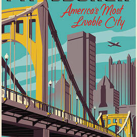Pittsburgh Poster - Vintage Travel Bridges by Jim Zahniser