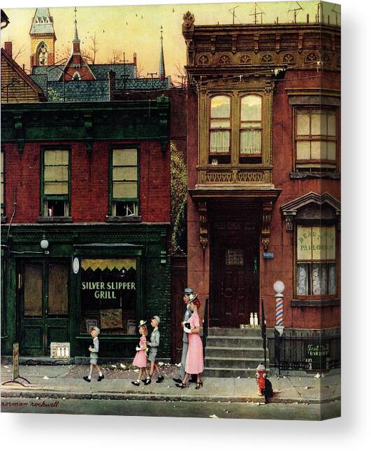 Walking To Church Canvas Art Print by Norman Rockwell