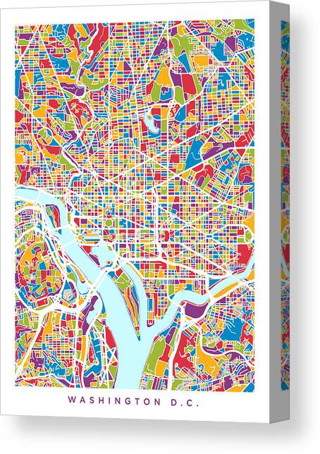 Washington DC Street Map Canvas Art Print by Michael Tompsett