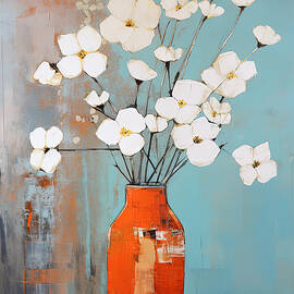 White Blooms against a Vibrant Orange by Lourry Legarde
