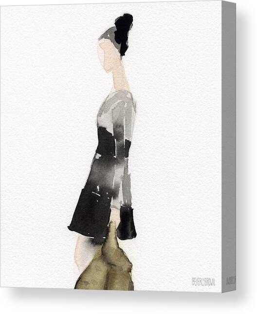Woman in a Black and Gray Dress Fashion Illustration Art Print Canvas Art Print by Beverly Brown