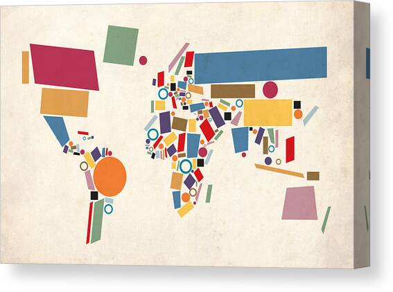 World Map Abstract Canvas Art Print by Michael Tompsett
