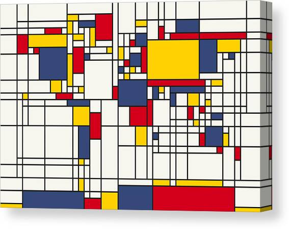 World Map Abstract Mondrian Style Canvas Art Print by Michael Tompsett