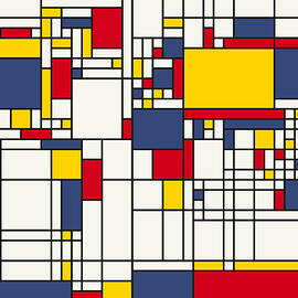 World Map Abstract Mondrian Style by Michael Tompsett