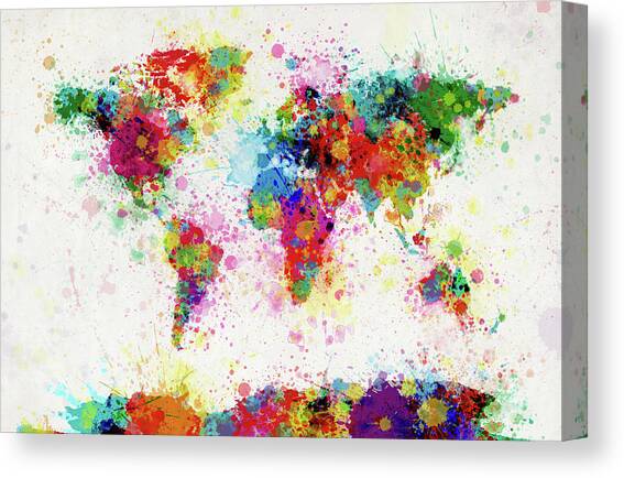 World Map Paint Drop Canvas Art Print by Michael Tompsett