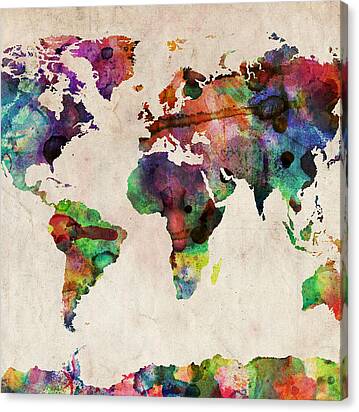 World Map Watercolor Canvas Print