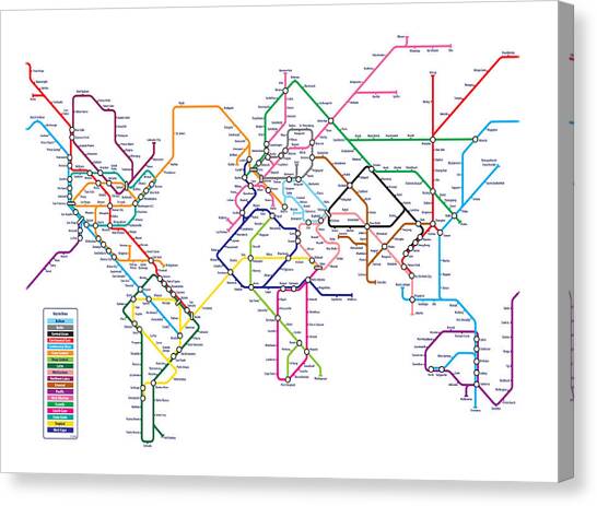 World Metro Map Canvas Art Print by Michael Tompsett